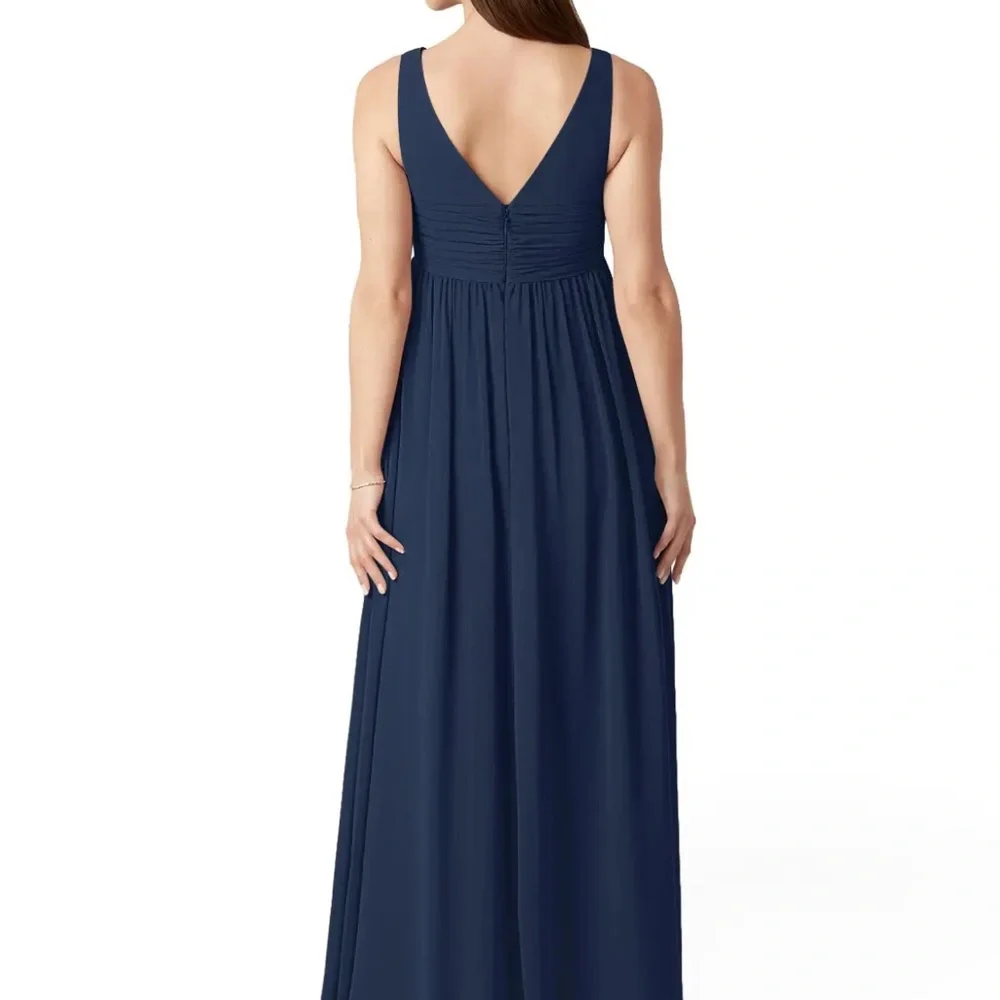 A-Line V-Neck Chiffon Floor-Length Maternity Dress Dark Navy Azazie Yetta - Picture 2 of 14